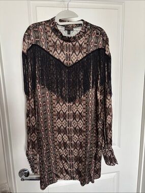 Shyanne Fringe Yoke Printed Long Sleeve Dress